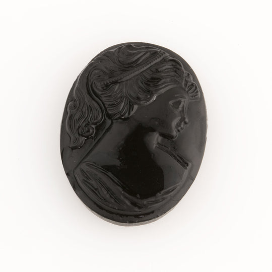 Black Cameo Cabochon, matte glass. West Germany 25x18mm. Pkg of 1. b5-478