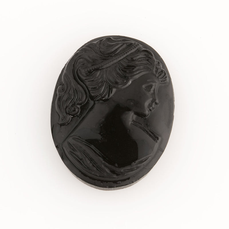 Black matte glass cameo. 25x18mm. Pkg of 1.