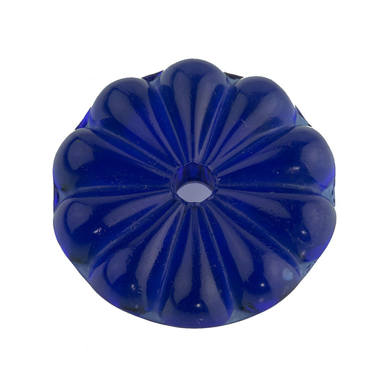 Cobalt Blue Flower Disk / Cabochon with center hole. 35mm. Pkg 1. b5-479