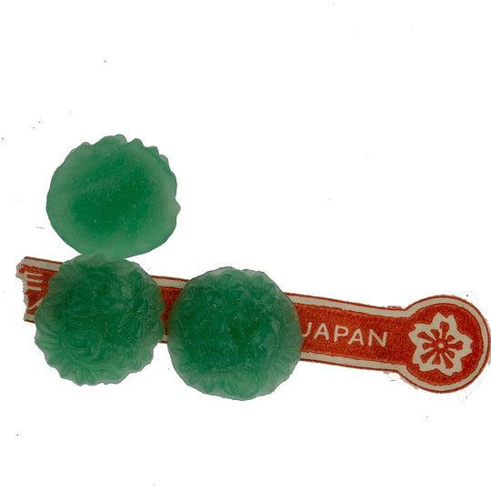 Floral Green Glass Cabochon, Cherry Brand, Japan, 11mm. Pkg 2. b5-496