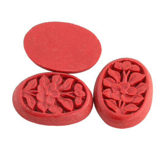 Floral Carved Red Cinnabar Oval Cabochon. 19x15mm. Pkg of 1. b5-498
