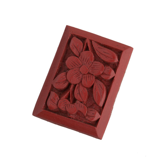 Floral Carved Red Cinnabar Rectangle Cabochon. 18x13mm. Pkg of 1. b5-499b