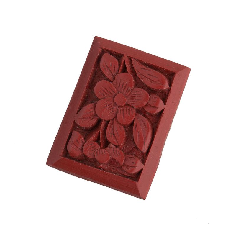 Carved red cinnabar rectangle cabochon. 18x13mm. Pkg of 1.