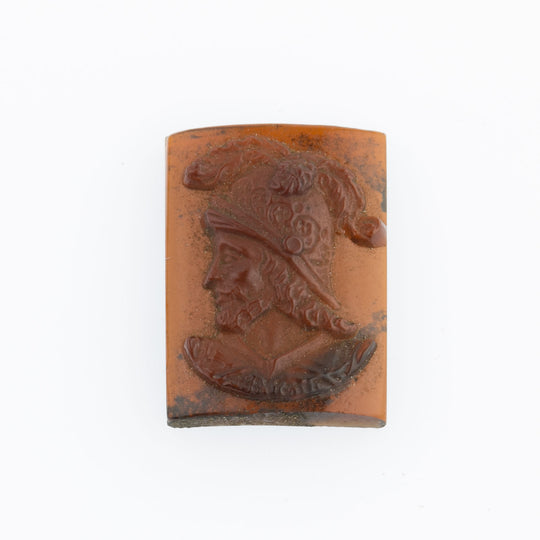 Classical Warrior Cabochon, brown glass, Germany. 18x12mm. Pkg 1. b5-504