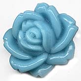 Vintage Japanese Cherry Brand molded  glass rose in turquoise blue. 27x24mm. Pkg of 1. 