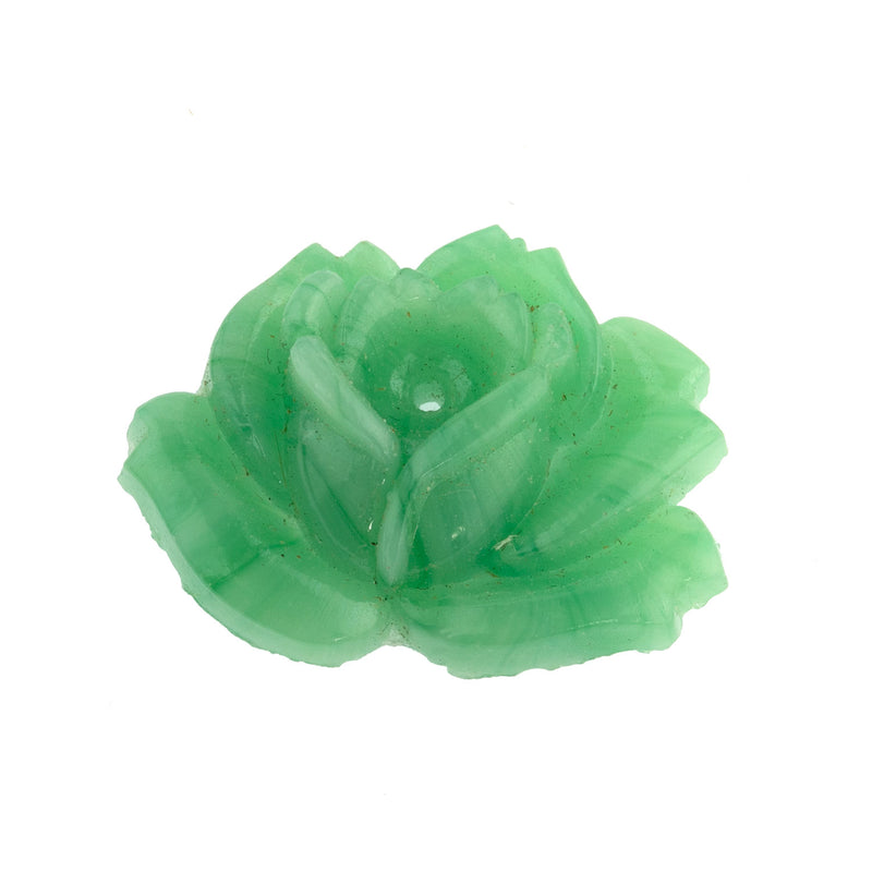 Vintage Japanese Cherry Brand molded glass rose in jade green. 27x20mm. Pkg of 1.