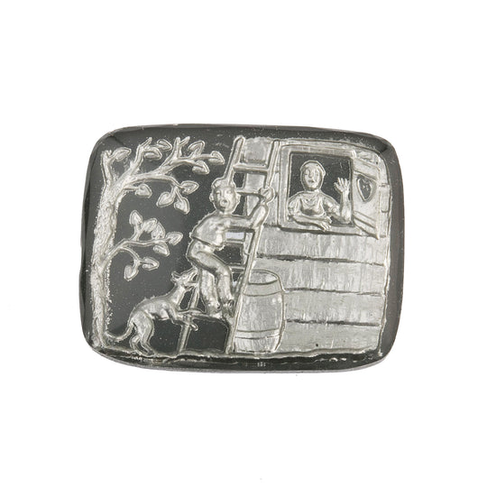 Eloping Lovers Intaglio Cabochon, silver, gray, glass. West Germany. Pkg 1. b5-511