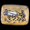 Vintage medieval peasant with plough and oxen glass intaglio silver foil on gold. 28x22mm. Pkg of 1.