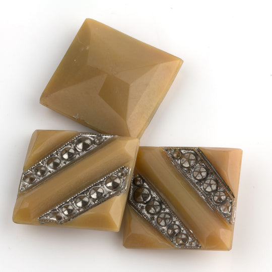 Art Deco Square Cabochon, mocha glass, 12mm. Czechoslovakia. Pkg of 2. b5-518