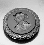 Vintage hemitate glass intaglio of womans profile. 36mm. Pkg of 1.