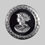 Vintage hemitate glass intaglio of womans profile. 36mm. Pkg of 1.