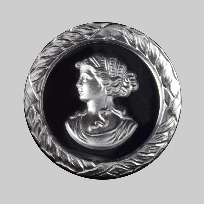 Vintage hemitate glass intaglio of womans profile. 36mm. Pkg of 1.