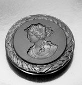 Vintage hemitate glass intaglio of womans profile. 36mm. Pkg of 1.
