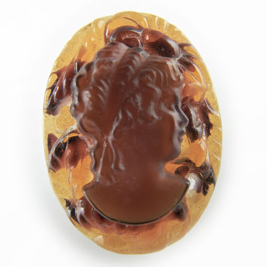 Tortoise Shell look Cameo, glass. West Germany. 18x12mm. Pkg 2. b5-542
