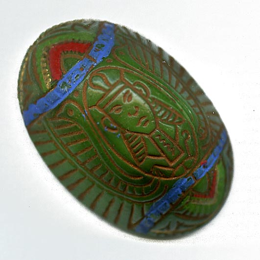 Egyptian Revival pressed glass cabochon, button or hatpin stone 1920s Czechoslovakia. 23x15.5mm. Pkg 1. b5-555