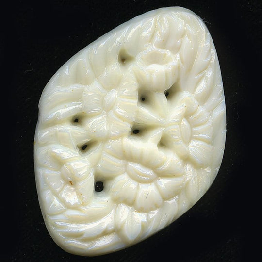 Pierced Floral Cabochon, diamond shape, white glass. 1920s. Gablonz. Pkg 2. b5-559