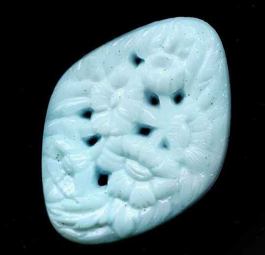 Floral Light Blue Cabochon, glass, 1920s Gablonz, 35x25mm, pkg of 2. b5-560