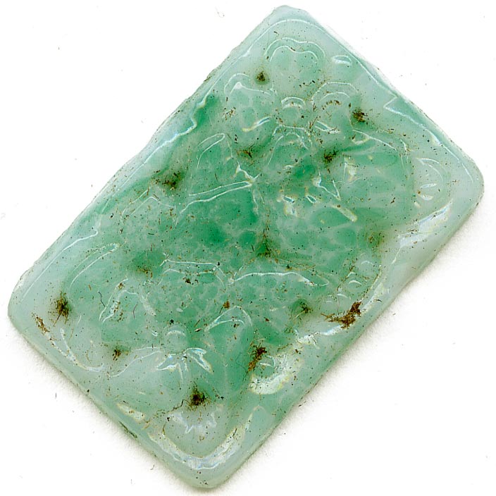 Old Bohemian Gablonz molded jade glass stone. 25x16mm. Pkg of 2