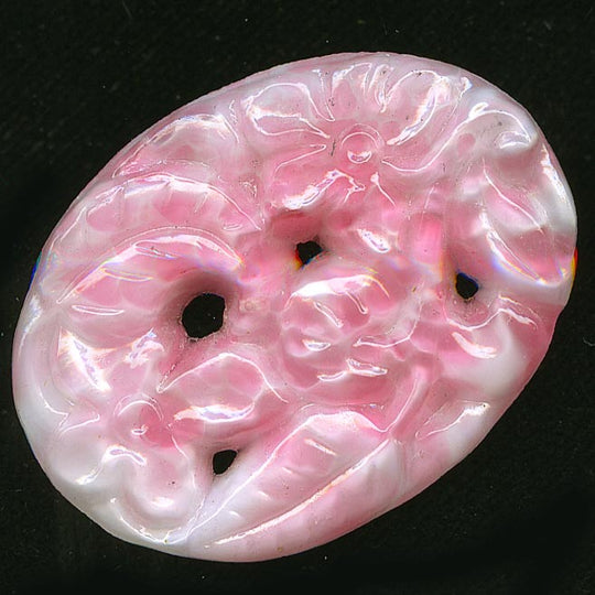 Floral Cabochon, molded rose glass. Gablonz. 30x22mm. Pkg of 1. b5-563