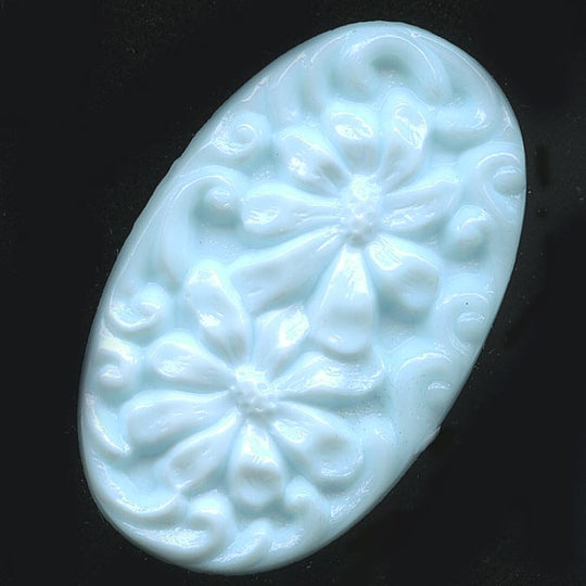 Floral Light Blue Cabochon, molded glass, 1920s Gablonz. 31x20mm. Pkg 2. b5-565