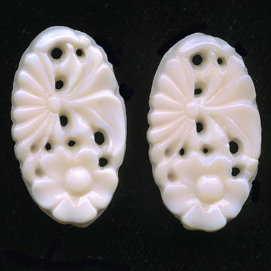 Pierced Floral Cabochon or pendant, oval, pink, molded glass. 1920s. Gablonz. Pkg 2. b5-569