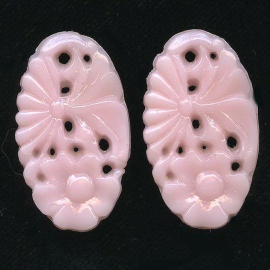 Floral Cabochon or Pendant, molded glass. 1920s Gablonz. 21x12mm Pkg of 2. b5-570