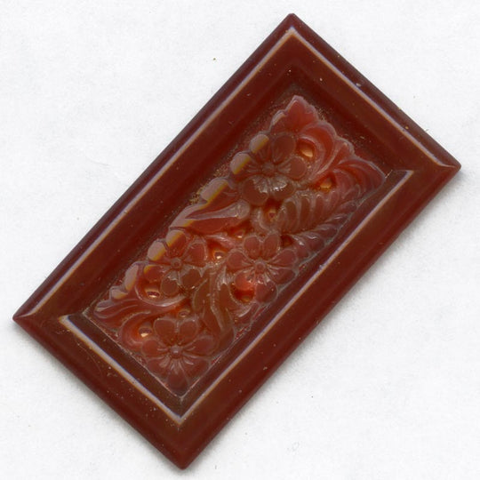 Floral Pierced Rectangle Cabochon in glass frame. 1920. Gablonz Pkg 1. b5-583