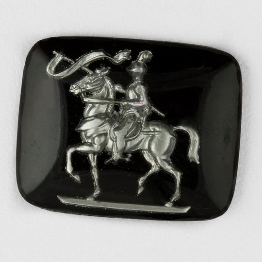 Jousting Knight on Steed. Glass intaglio. 1950s. 27x22mm, Pkg of 1. b5-620