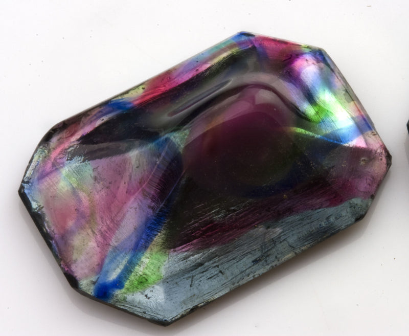 Stunning rainbow foiled domed octagonal stone. 33x24mm 1 piece.