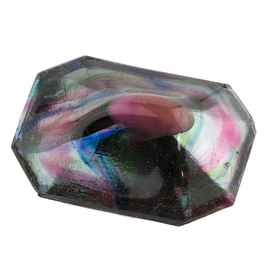 Rainbow Foiled Cabochon, octagonal glass, Czechslovakia. 33x24mm. Pkg 1. b5-752