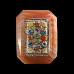 Vintage Czech coral glass octagonal rectangular cabochon with inset mosaic glass stone, 24x18mm, 1 pc. 