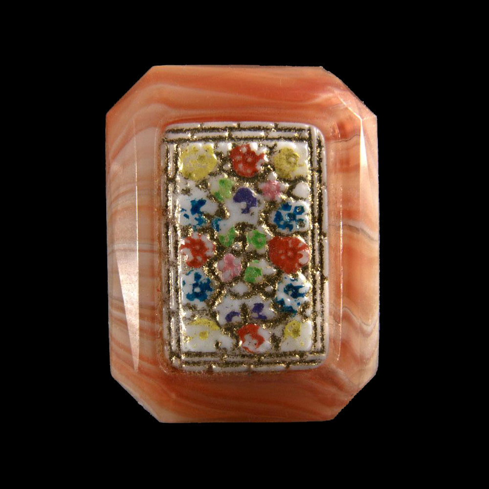 Swirled Peach Cabochon inset floral 