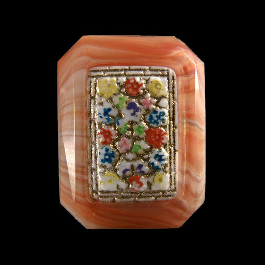 Swirled Peach Cabochon inset floral "mosaic", glass. Czechslovakia , 1 pc. b5-765