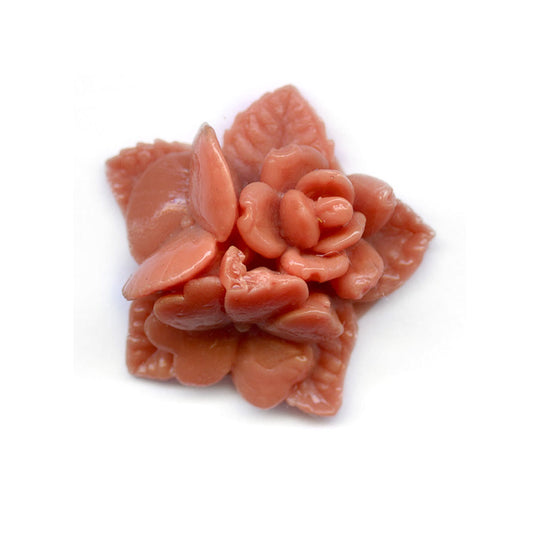 Floral with Leaves Cabochon, star shaped,coral color, plastic. 18mm. Pkg 2. b5-796