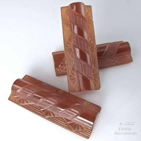 Pillar Cabochon, rectangular, orange-brown glass, Czechoslovakia. 1pc. b5-831