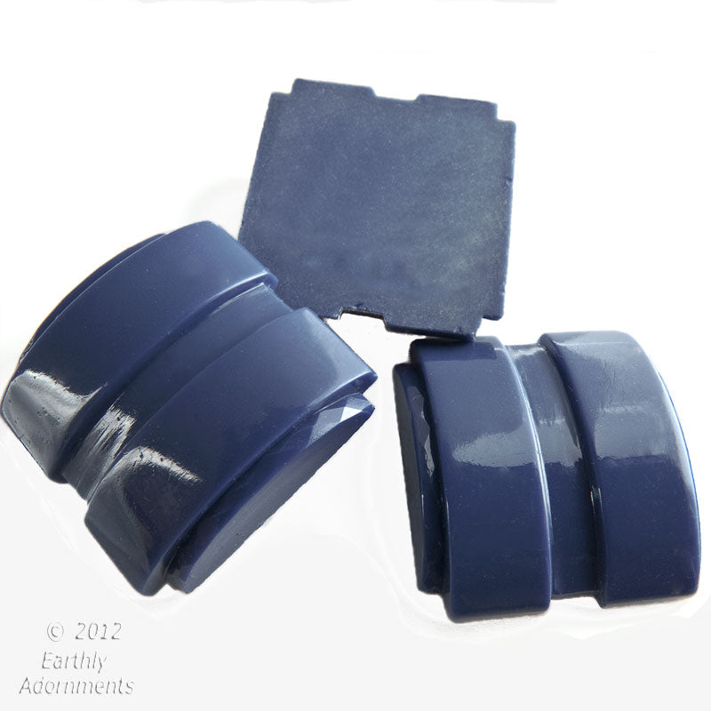 Art Deco dusty blue glass 20mm square cabochon, Czechoslovakia, sold individually.