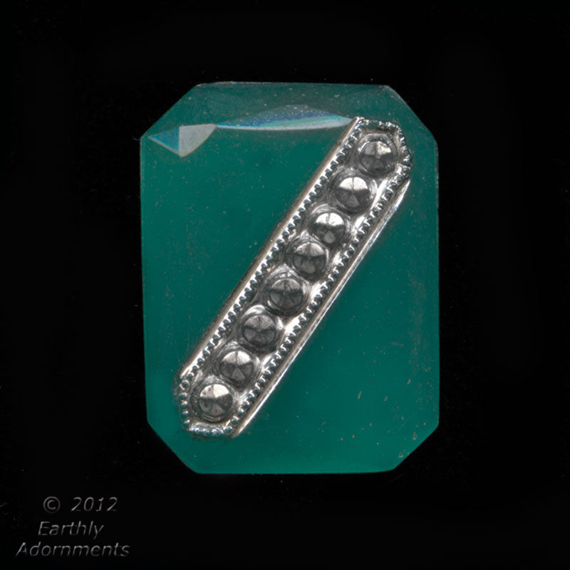 Vintage Bohemian glass Art Deco stone with molded silvered marcasites. Gablonz 15x11mm Pkg of 1.