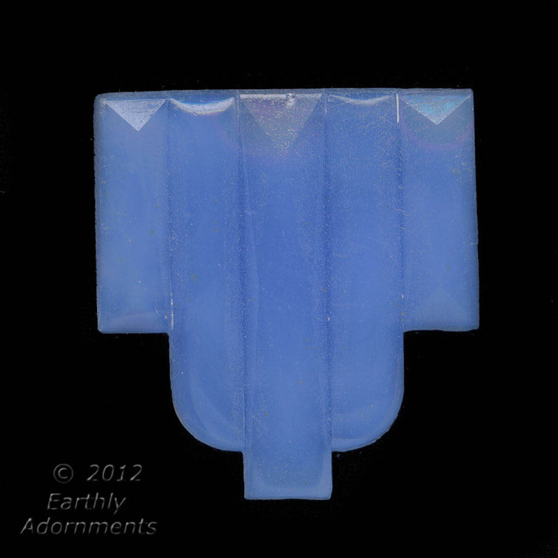 Art Deco Geometric Cabochon, Dellarobia blue glass. 20x19mm. Pkg of 2. b5-788-1