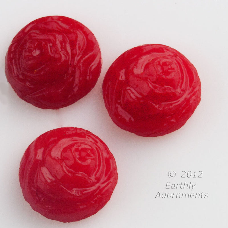 Vintage West German pressed glass cabochon in an opaque crimson red. Pkg. of 8.