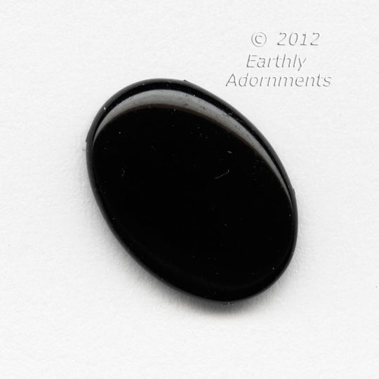 Black Oval Cabochon, flat back, glass.  14x10mm. West Germany. 4 pcs. b5-893