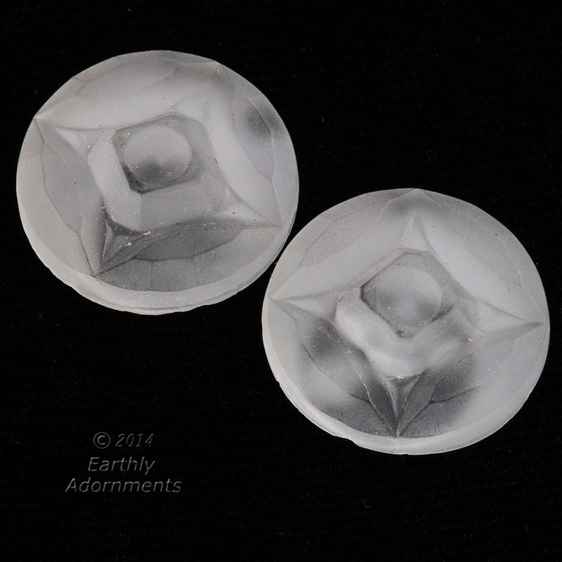 Vintage Frosted matte crystal cabochon with setting. 19mm. Sold individually. 