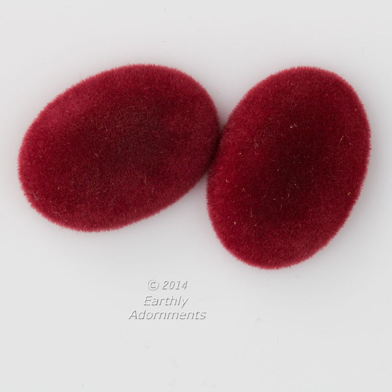 Red velvet oval cabochon. 25x18x6mm. Package of 2. 