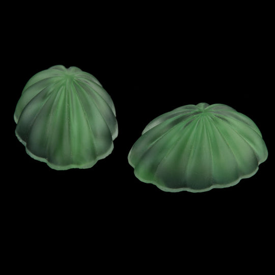 Fluted Green Givre Cobochon, matte glass oval. 18x13mm. Pkg. 2. b5-965