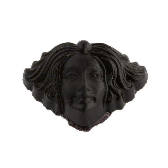 Lady Head Cabochon, matte black glass. Art Nouveau. 18x11.5mm. Pkg 1.  b5-969