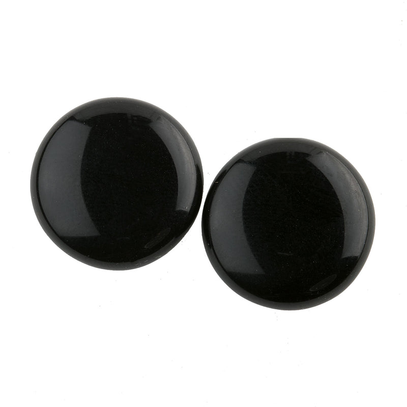 Round flat back Jet black German glass cabochon.  18mm.  Pkg 2. b5-976