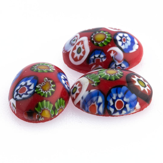 Millefiori Red Glass Oval Cabochon. 18x13mm. Czechoslovakia. Pkg 2. b5-980