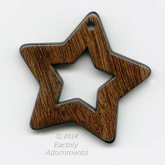 b6-212-Vintage black plastic 5 pointed star pendant with wood