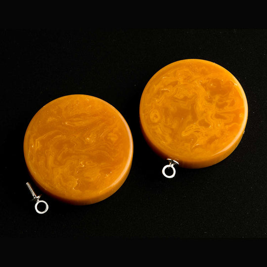 Bakelite Butterscotch disk / pendant with ring. 22x6mm. Pkg 2. b6-141