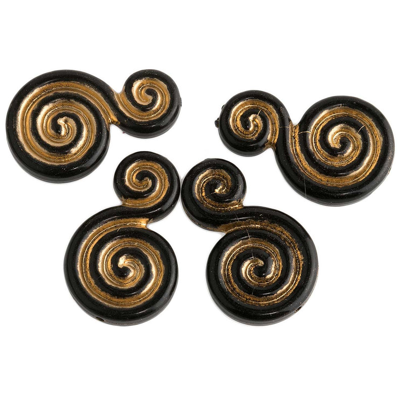 West German gold on black plastic spirals, 17x24mm pkg of 10