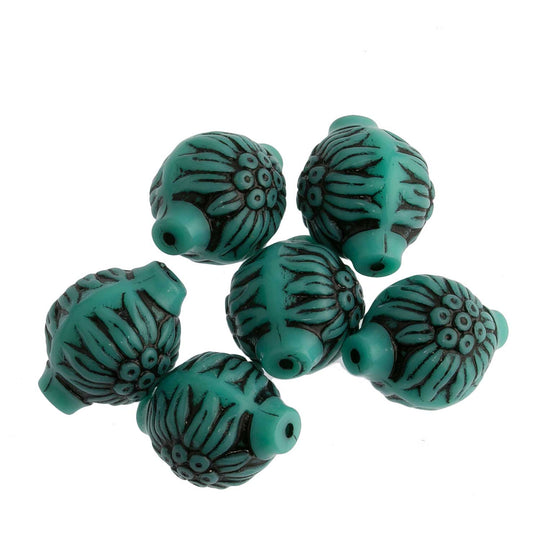 Vintage West German molded plastic black on turquoise 15x12mm.. Pkg of 10. b6-155